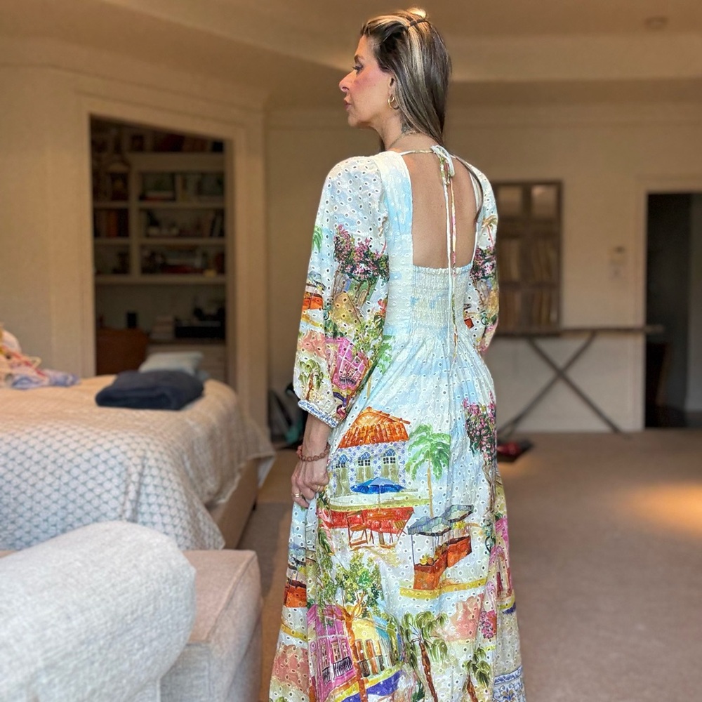 Tropical Print eyelet Maxi Dress with Cutout from Farm Rio Brazil - Picture 3 of 9